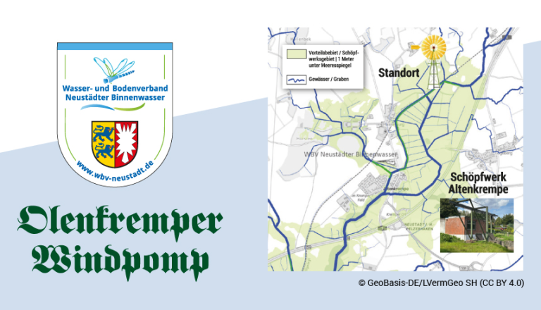 Olenkremper Windbpomp Landkarte mit Standort Eintrag am Sibstiner Graben
